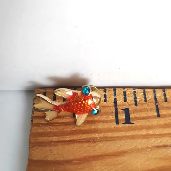 Betsy Johnson Goldfish Stud Earrings w/Rhinestone Accents - Picture 7 of 8